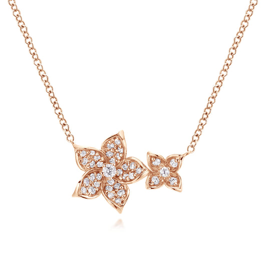 14K Rose Gold Double Pavé Diamond Flower Necklace — Gabriel & Co. NK4871K45JJ