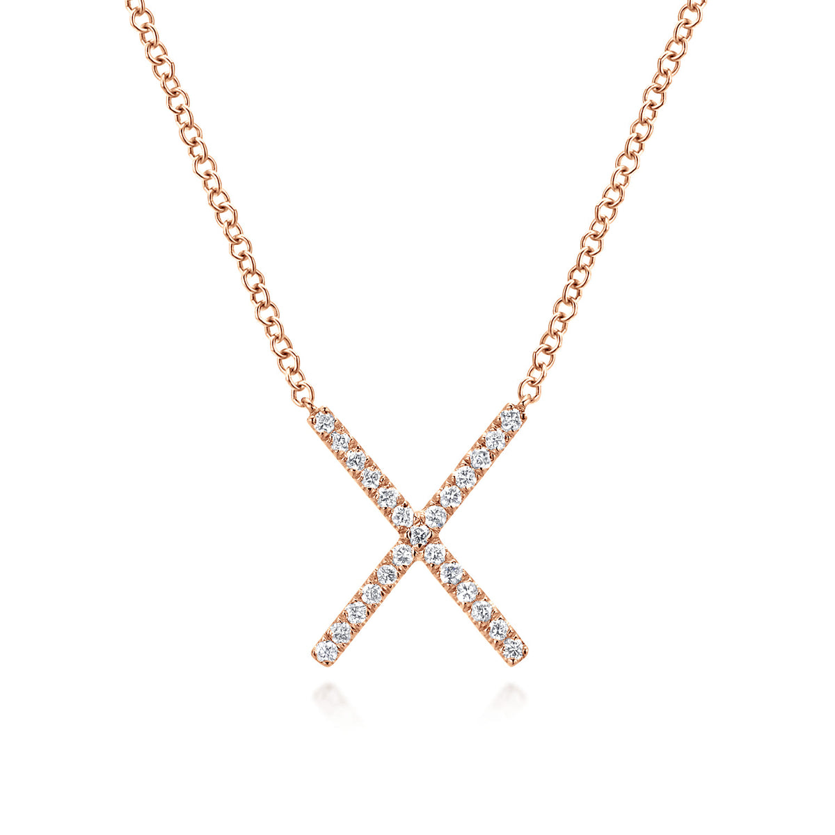 14K Rose Gold Split Chain Diamond X Necklace — Gabriel & Co. NK4941K45JJ