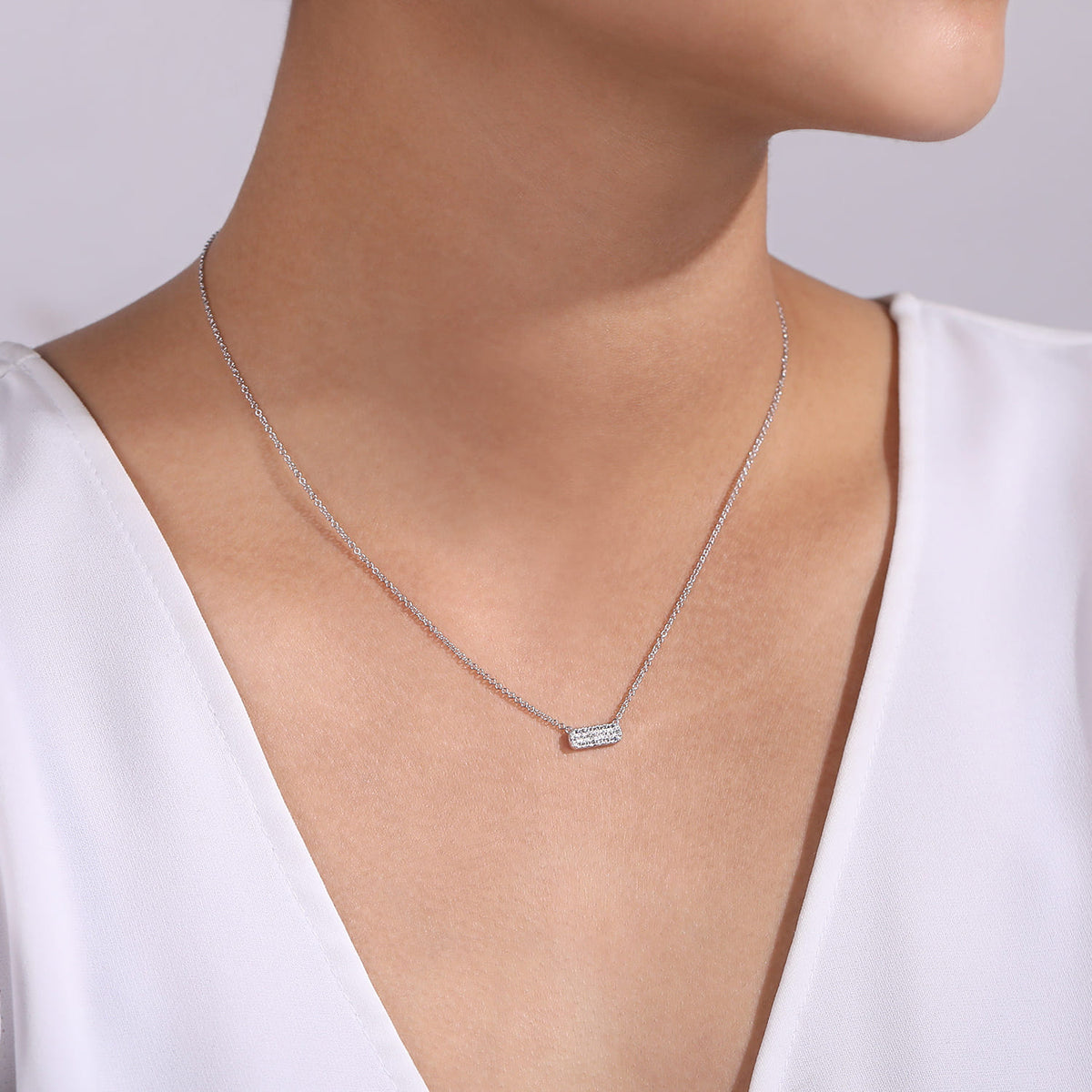14K White Gold Pave Diamond Bar Necklace — Gabriel & Co. NK4943W45JJ