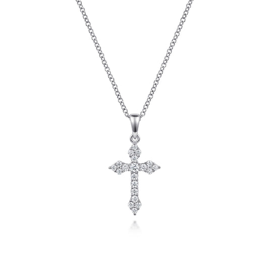 14K White Gold Diamond Cross Pendant Necklace — Gabriel & Co. NK4999W45JJ