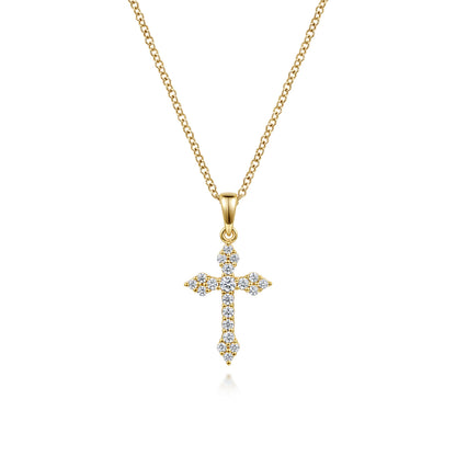 14K Yellow Gold Diamond Cross Pendant Necklace — Gabriel & Co. NK4999Y45JJ