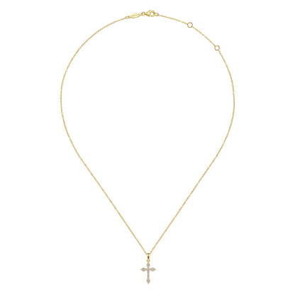 14K Yellow Gold Diamond Cross Pendant Necklace — Gabriel & Co. NK4999Y45JJ