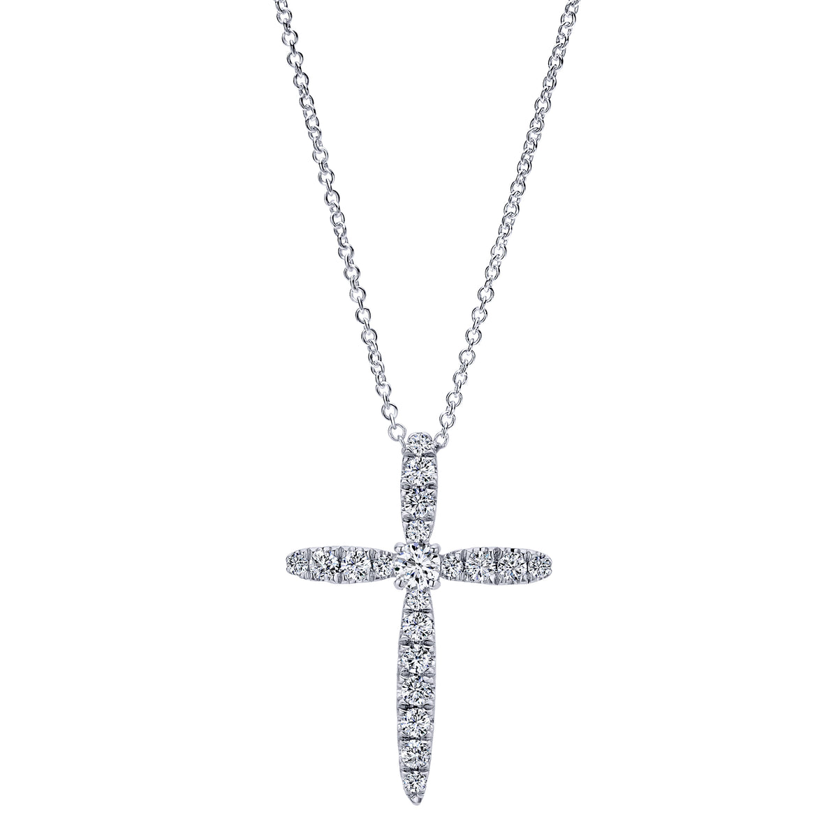 14K White Gold Diamond Cross Pendant Necklace — Gabriel & Co. NK5003W45JJ