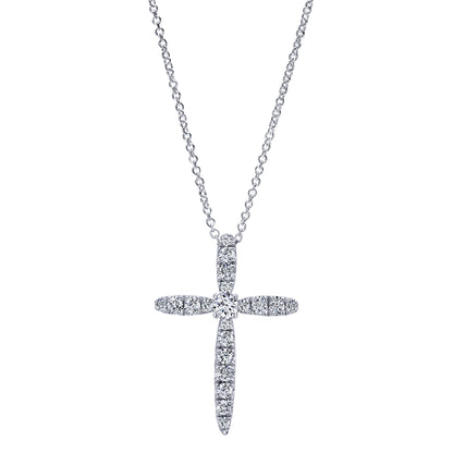 14K White Gold Diamond Cross Pendant Necklace — Gabriel & Co. NK5003W45JJ