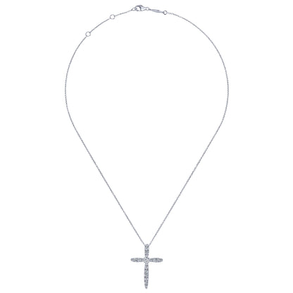 14K White Gold Diamond Cross Pendant Necklace — Gabriel & Co. NK5003W45JJ