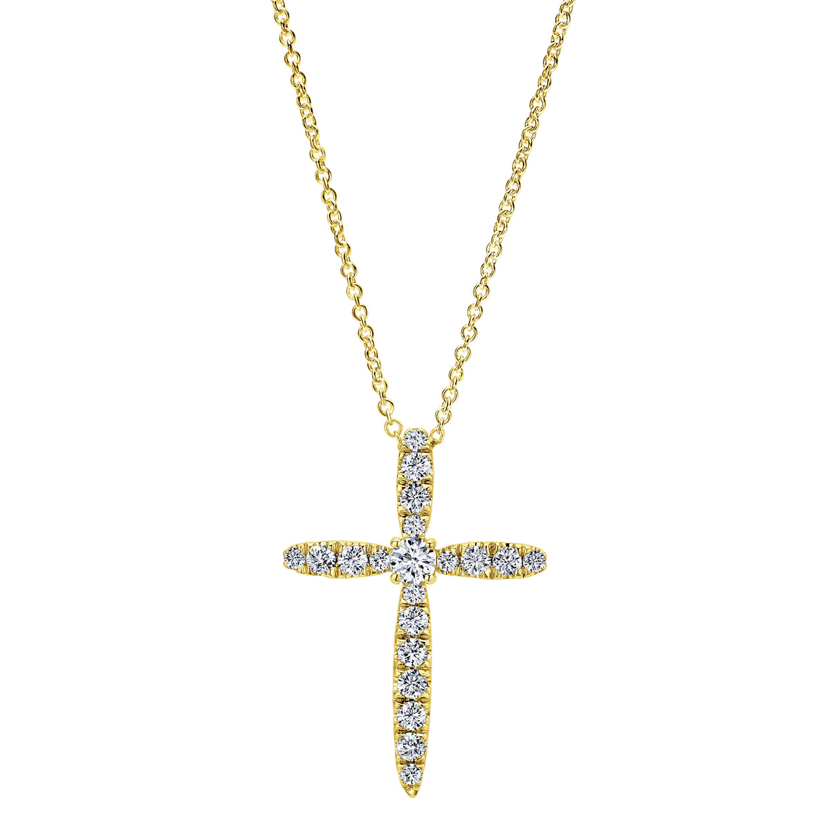 14K Yellow Gold Diamond Cross Pendant Necklace — Gabriel & Co. NK5003Y45JJ