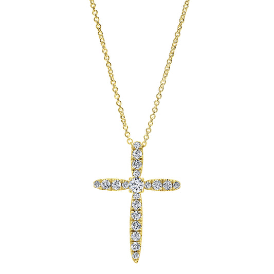 14K Yellow Gold Diamond Cross Pendant Necklace — Gabriel & Co. NK5003Y45JJ