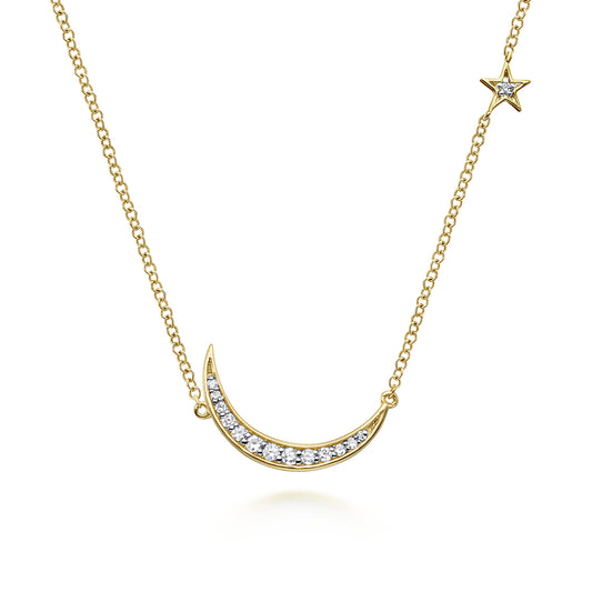 14K Yellow Gold Diamond Moon Pendant Necklace — Gabriel & Co. NK5205Y45JJ