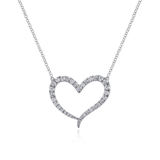 14K White Gold Open Heart Diamond Pendant Necklace — Gabriel & Co. NK5265W45JJ