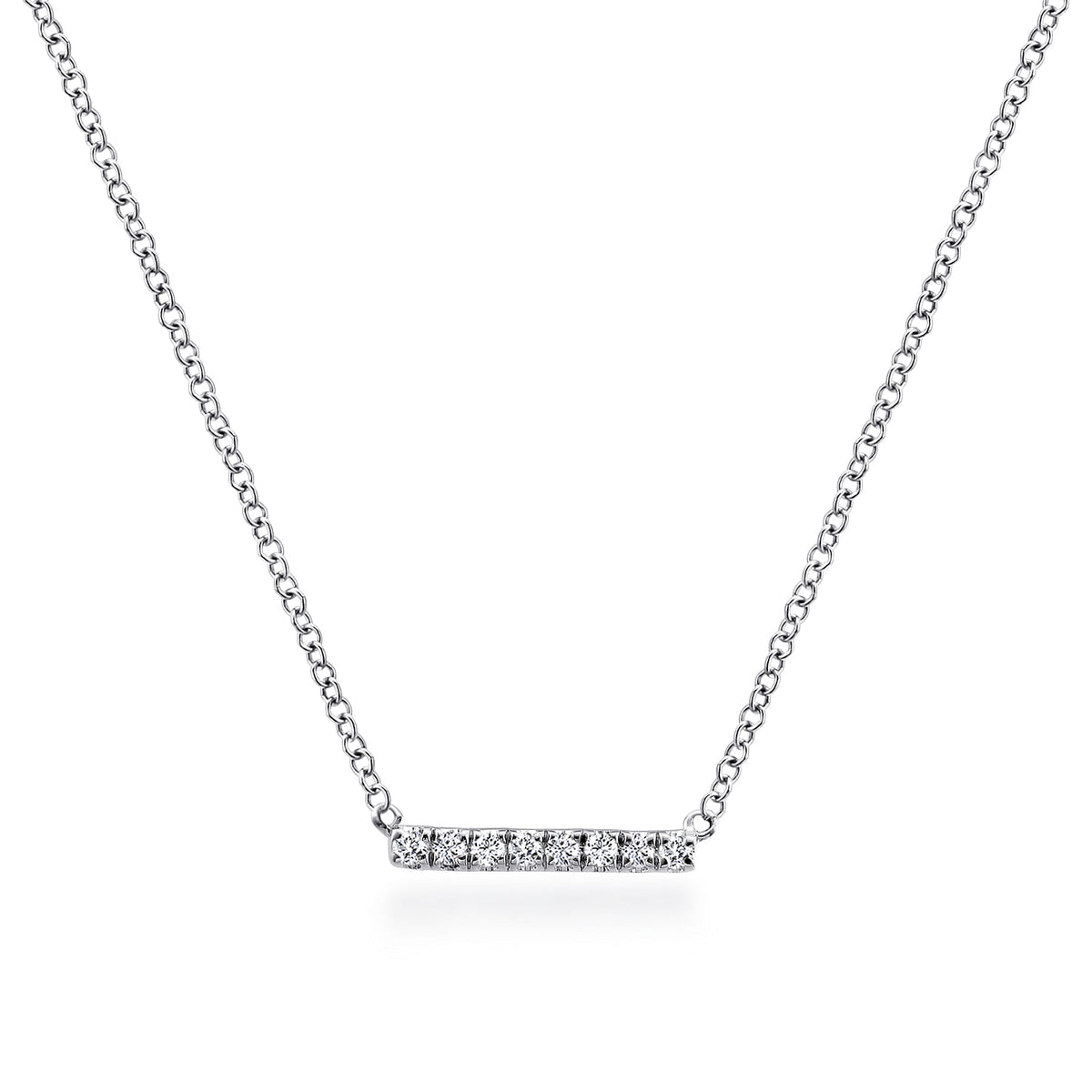 14K White Gold Petite Pave Diamond Bar Necklace — Gabriel & Co. NK5422W45JJ