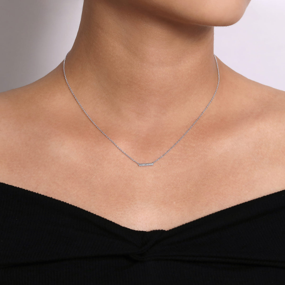 14K White Gold Petite Pave Diamond Bar Necklace — Gabriel & Co. NK5422W45JJ
