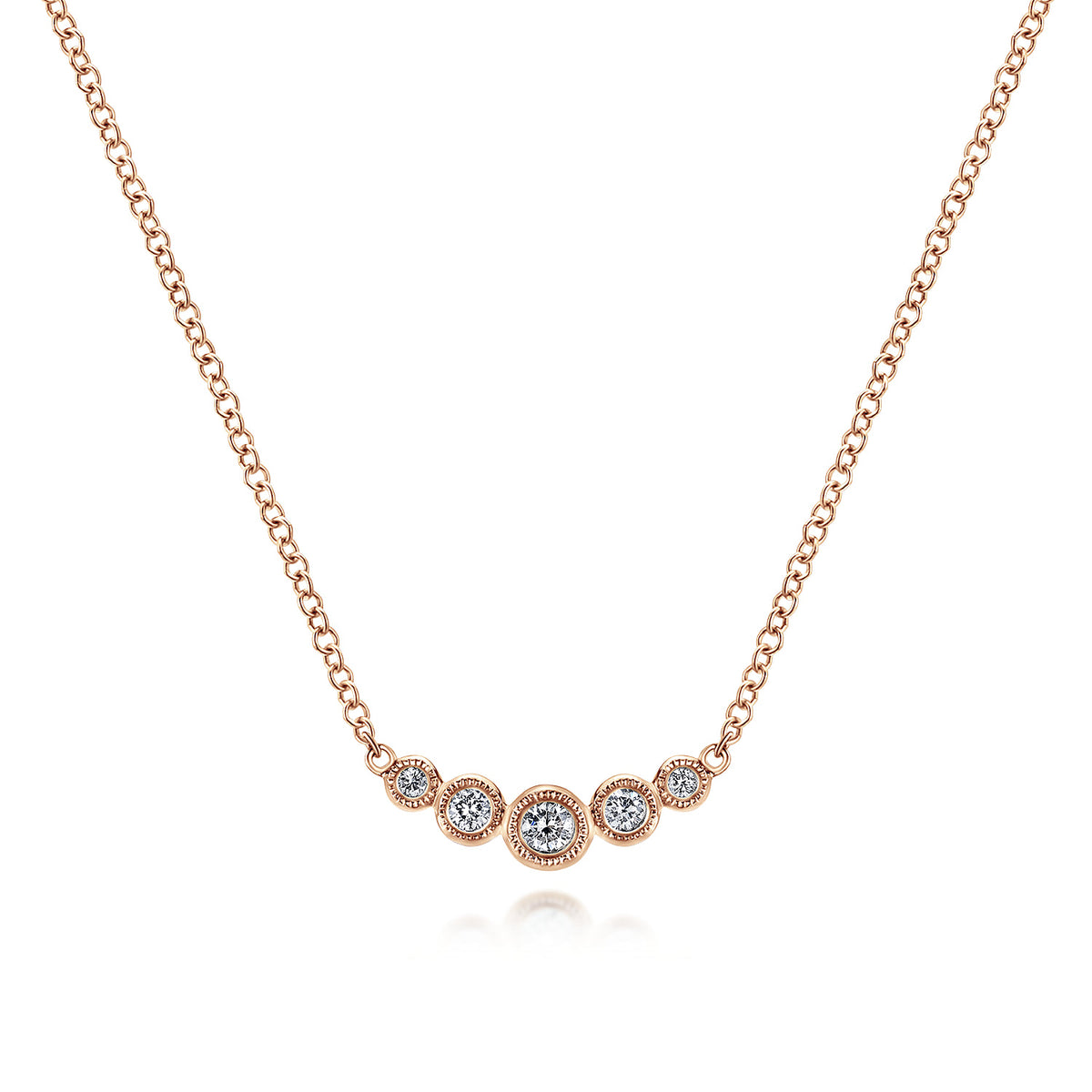Curved 14K Rose Gold Bezel Set Diamond Bar Necklace — Gabriel & Co. NK5424K45JJ