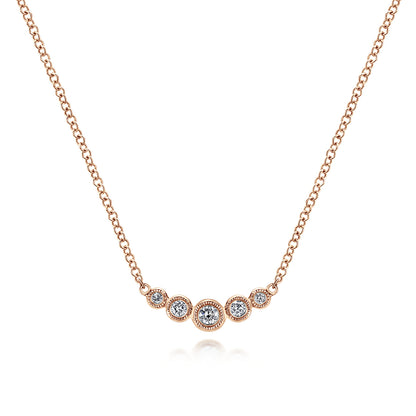 Curved 14K Rose Gold Bezel Set Diamond Bar Necklace — Gabriel & Co. NK5424K45JJ