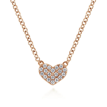 14K Rose Gold Pave Diamond Pendant Heart Necklace — Gabriel & Co. NK5450K45JJ