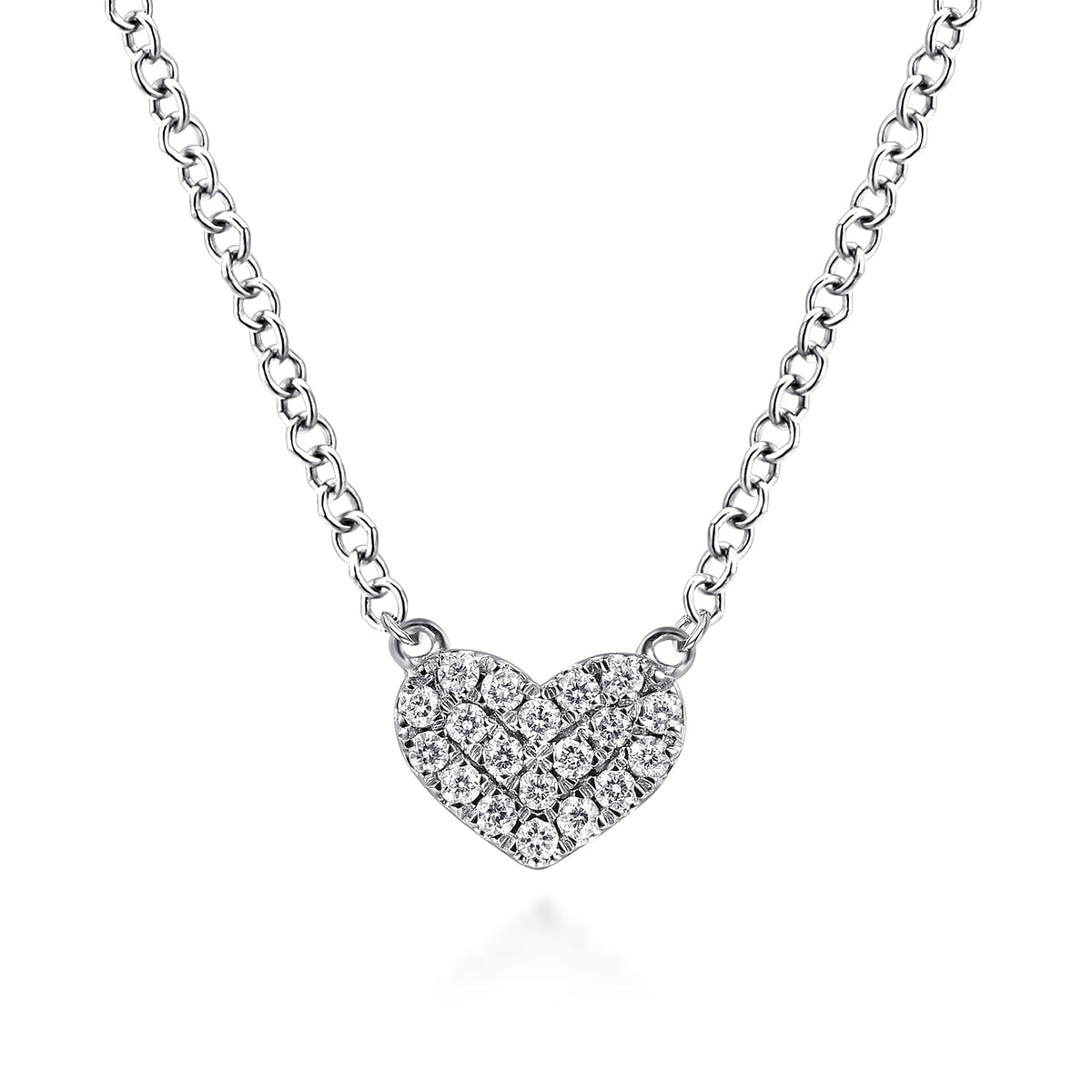 14K White Gold Pave Diamond Pendant Heart Necklace — Gabriel & Co. NK5450W45JJ