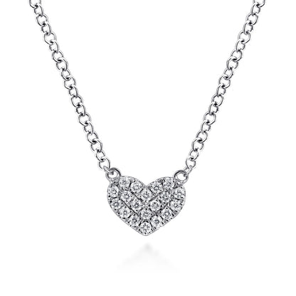 14K White Gold Pave Diamond Pendant Heart Necklace — Gabriel & Co. NK5450W45JJ