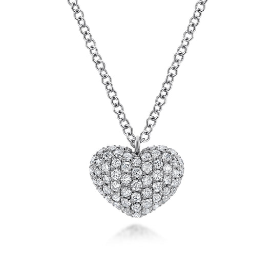 14K White Gold Pavé Diamond Encrusted Heart Necklace — Gabriel & Co. NK5562W45JJ