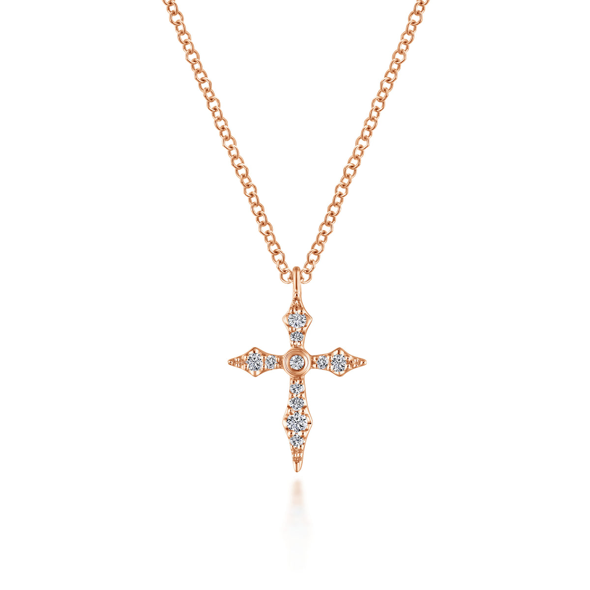14K Rose Gold Sculpted Diamond Cross Pendant Necklace — Gabriel & Co. NK5728K45JJ