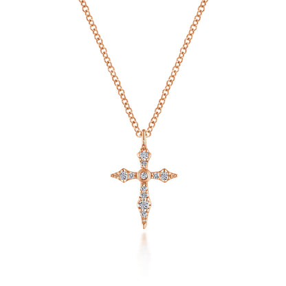 14K Rose Gold Sculpted Diamond Cross Pendant Necklace — Gabriel & Co. NK5728K45JJ