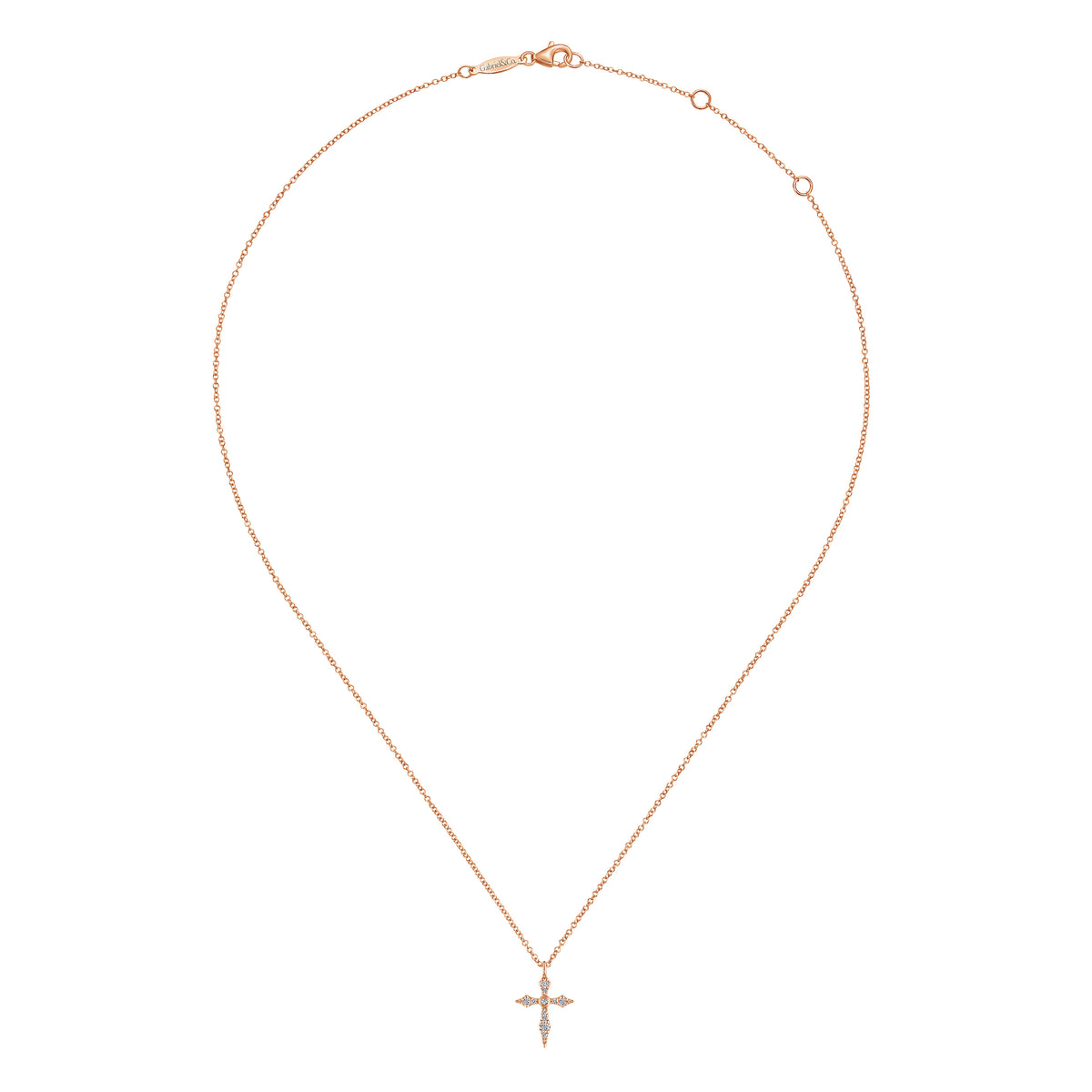 14K Rose Gold Sculpted Diamond Cross Pendant Necklace — Gabriel & Co. NK5728K45JJ