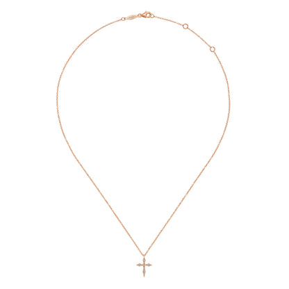 14K Rose Gold Sculpted Diamond Cross Pendant Necklace — Gabriel & Co. NK5728K45JJ