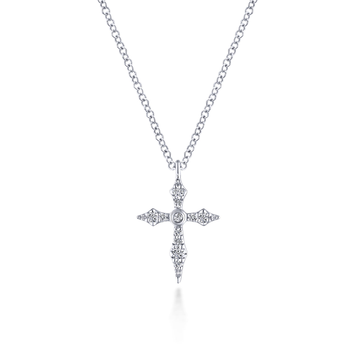 Pendant Necklace Cross 14K White Gold Diamond 0.09ct — Gabriel & Co. NK5728W45JJ