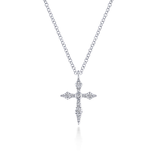 Pendant Necklace Cross 14K White Gold Diamond 0.09ct — Gabriel & Co. NK5728W45JJ