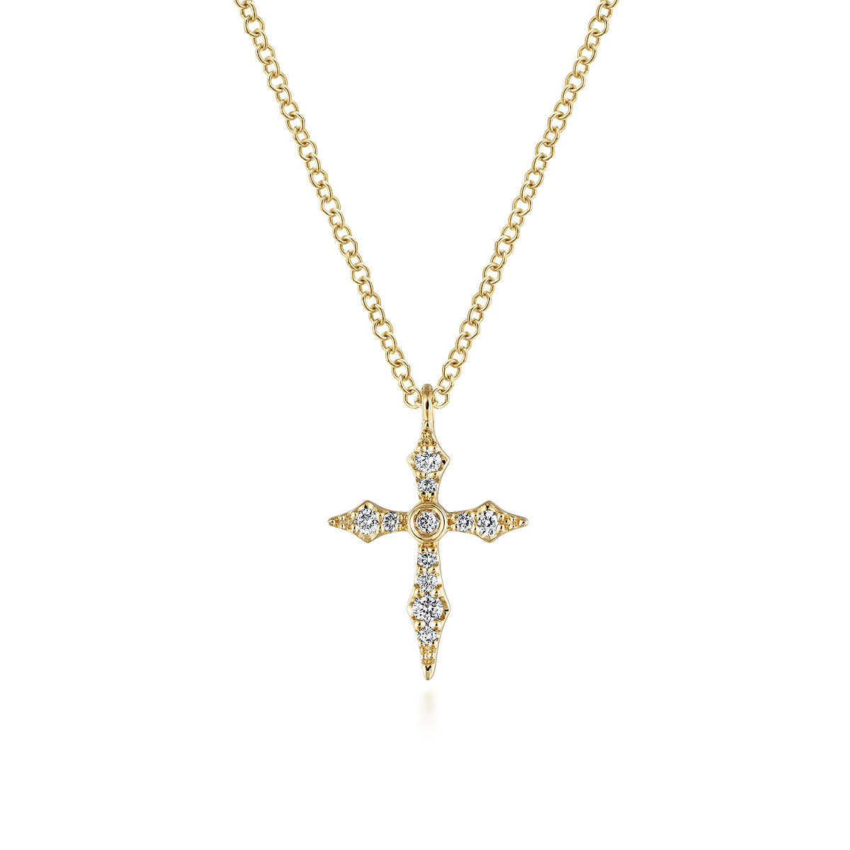 14K Yellow Gold Sculpted Diamond Cross Pendant Necklace — Gabriel & Co. NK5728Y45JJ