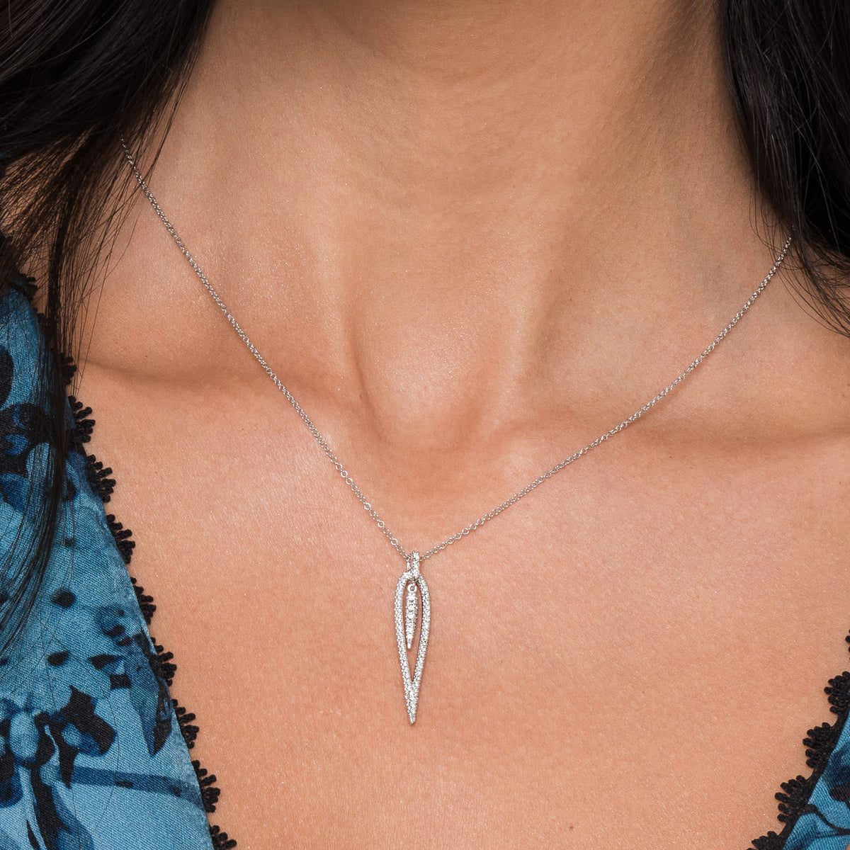 14K White Gold Open Teardrop Diamond Pendant Necklace — Gabriel & Co. NK5814W45JJ