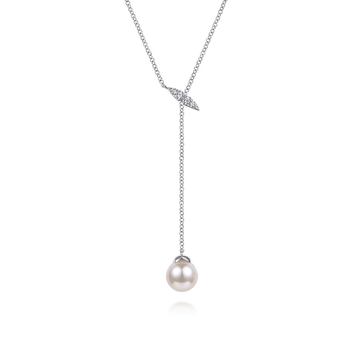 14K White Gold Diamond and Pearl Y Knot Necklace — Gabriel & Co. NK5963W45PL