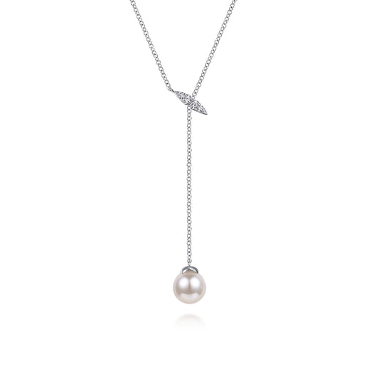 14K White Gold Diamond and Pearl Y Knot Necklace — Gabriel & Co. NK5963W45PL