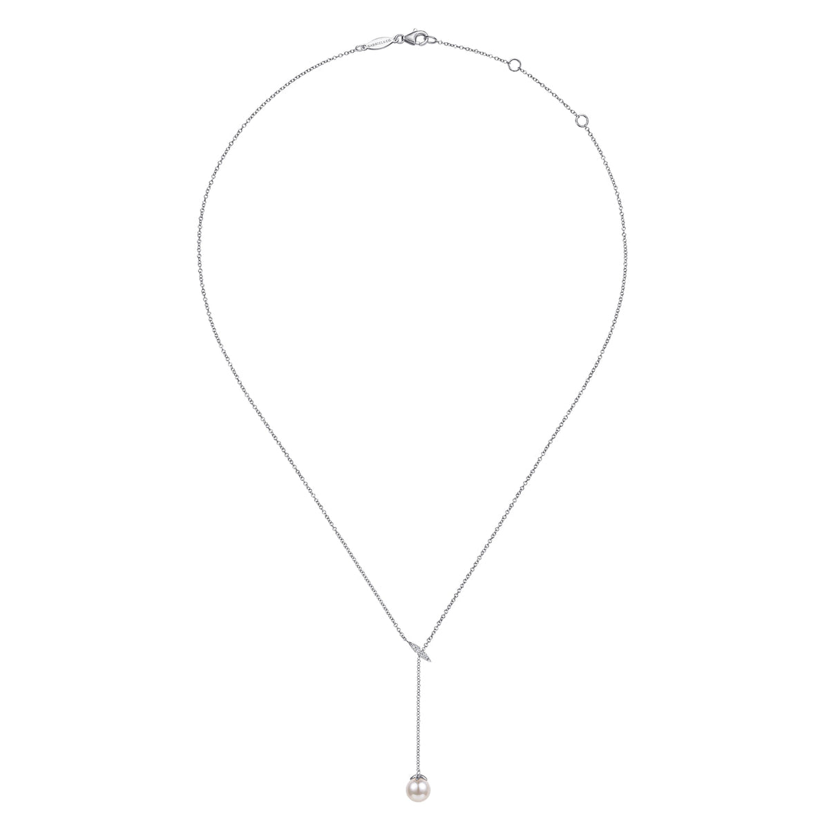 14K White Gold Diamond and Pearl Y Knot Necklace — Gabriel & Co. NK5963W45PL