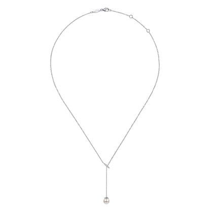 14K White Gold Diamond and Pearl Y Knot Necklace — Gabriel & Co. NK5963W45PL