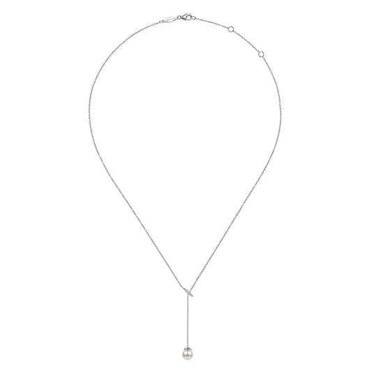 14K White Gold Diamond and Pearl Y Knot Necklace — Gabriel & Co. NK5963W45PL