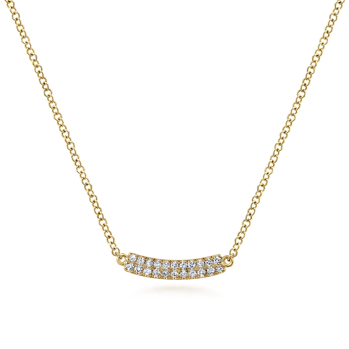 14K Yellow Gold Curved Pave Diamond Bar Necklace — Gabriel & Co. NK5989Y45JJ