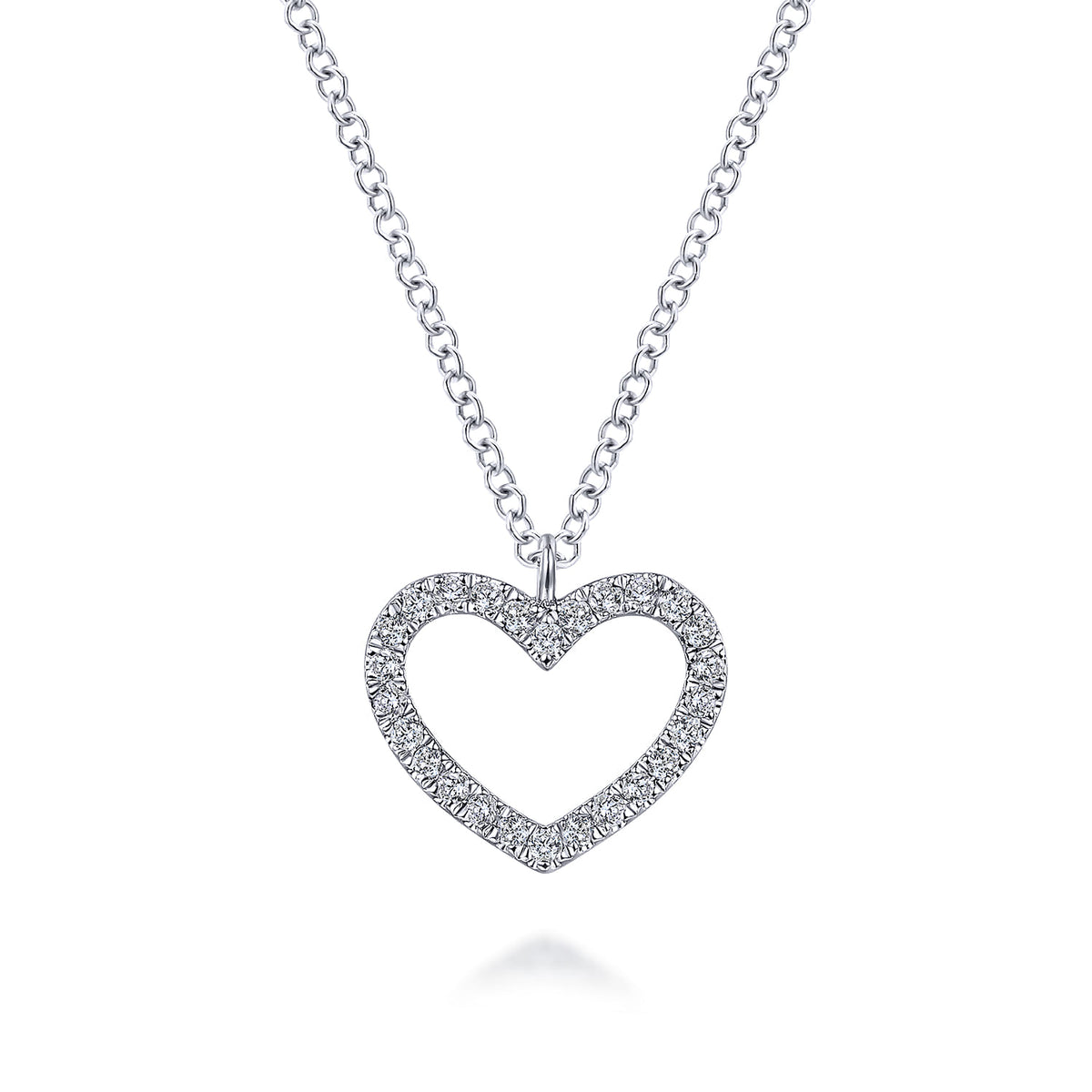 14K White Gold Open Heart Diamond Pendant Necklace — Gabriel & Co. NK5996W45JJ