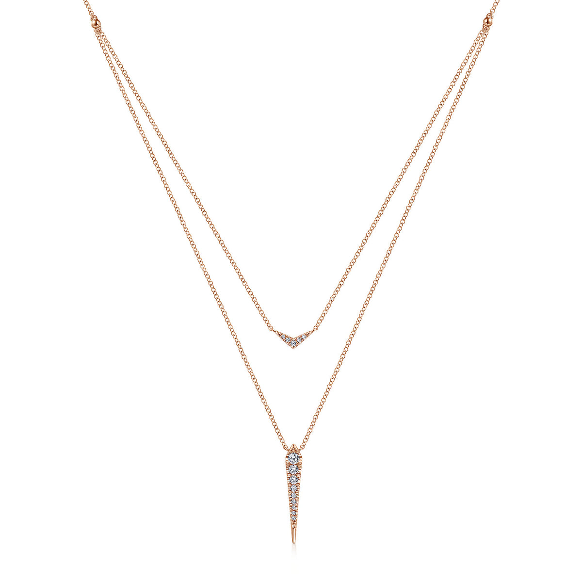 14K Rose Gold Layered Pave Diamond Bar and Spike Pendant Necklace — Gabriel & Co. NK6009K45JJ