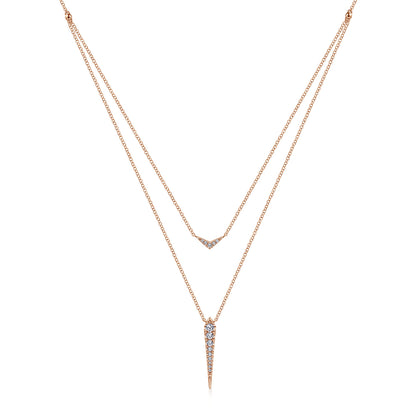 14K Rose Gold Layered Pave Diamond Bar and Spike Pendant Necklace — Gabriel & Co. NK6009K45JJ