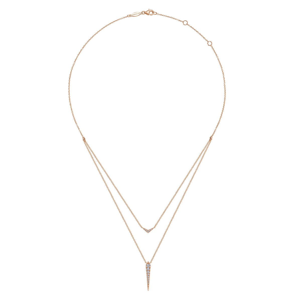 14K Rose Gold Layered Pave Diamond Bar and Spike Pendant Necklace — Gabriel & Co. NK6009K45JJ