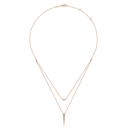 14K Rose Gold Layered Pave Diamond Bar and Spike Pendant Necklace — Gabriel & Co. NK6009K45JJ