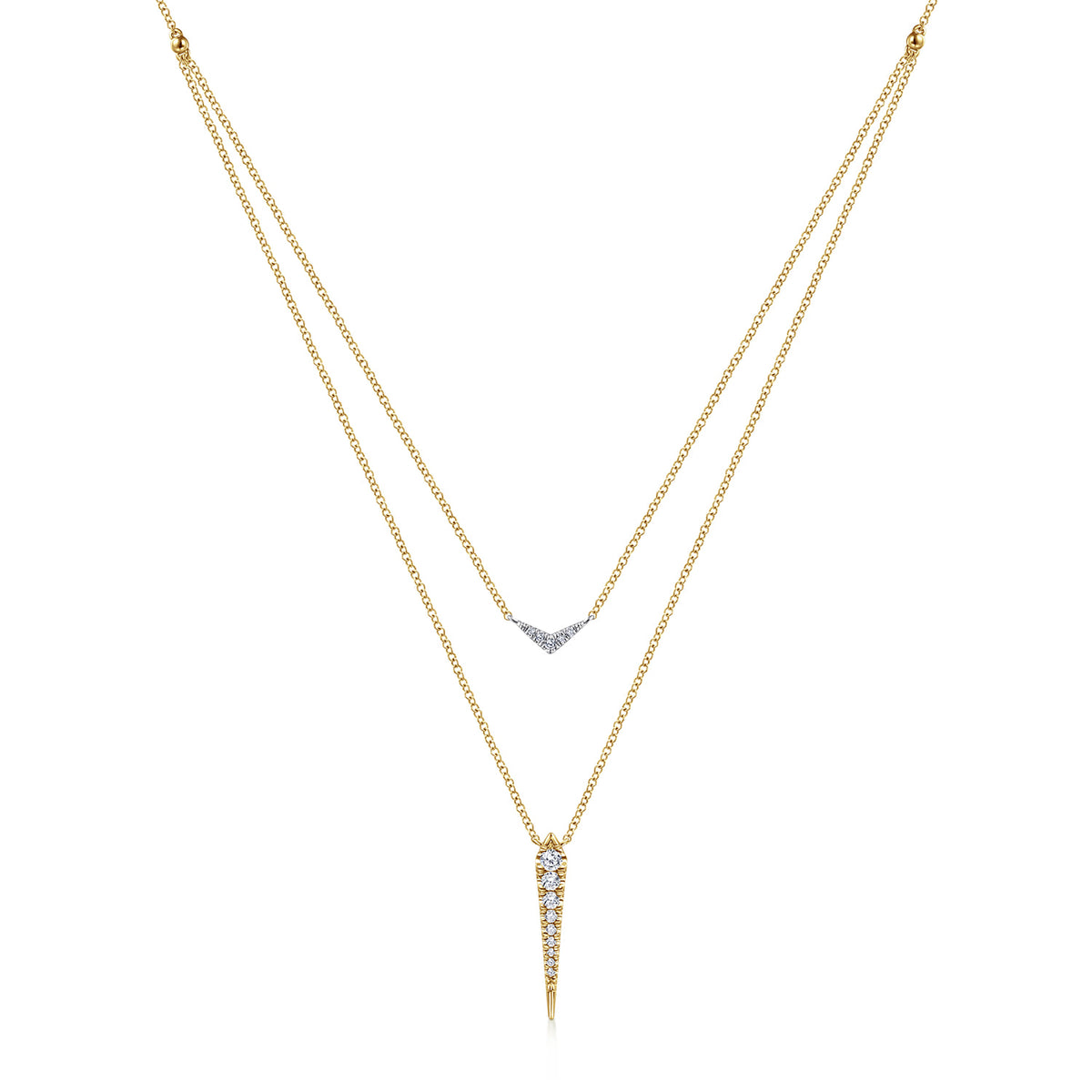 14K White&Yellow Gold Layered Pave Diamond Bar and Spike Pendant Necklace — Gabriel & Co. NK6009M45JJ
