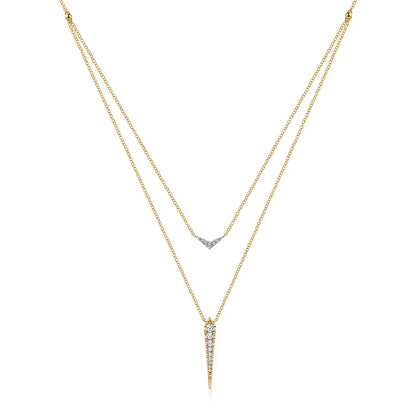 14K White&Yellow Gold Layered Pave Diamond Bar and Spike Pendant Necklace — Gabriel & Co. NK6009M45JJ