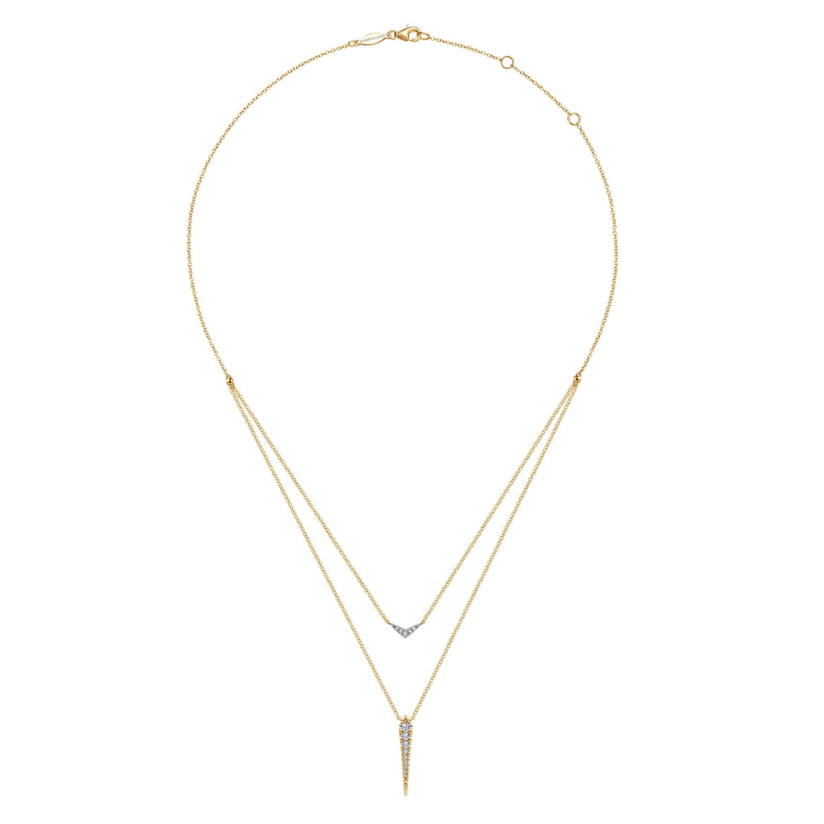 14K White&Yellow Gold Layered Pave Diamond Bar and Spike Pendant Necklace — Gabriel & Co. NK6009M45JJ