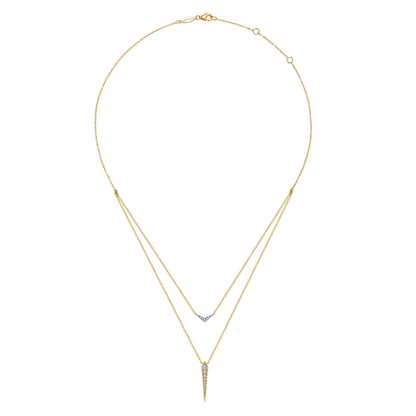 14K White&Yellow Gold Layered Pave Diamond Bar and Spike Pendant Necklace — Gabriel & Co. NK6009M45JJ