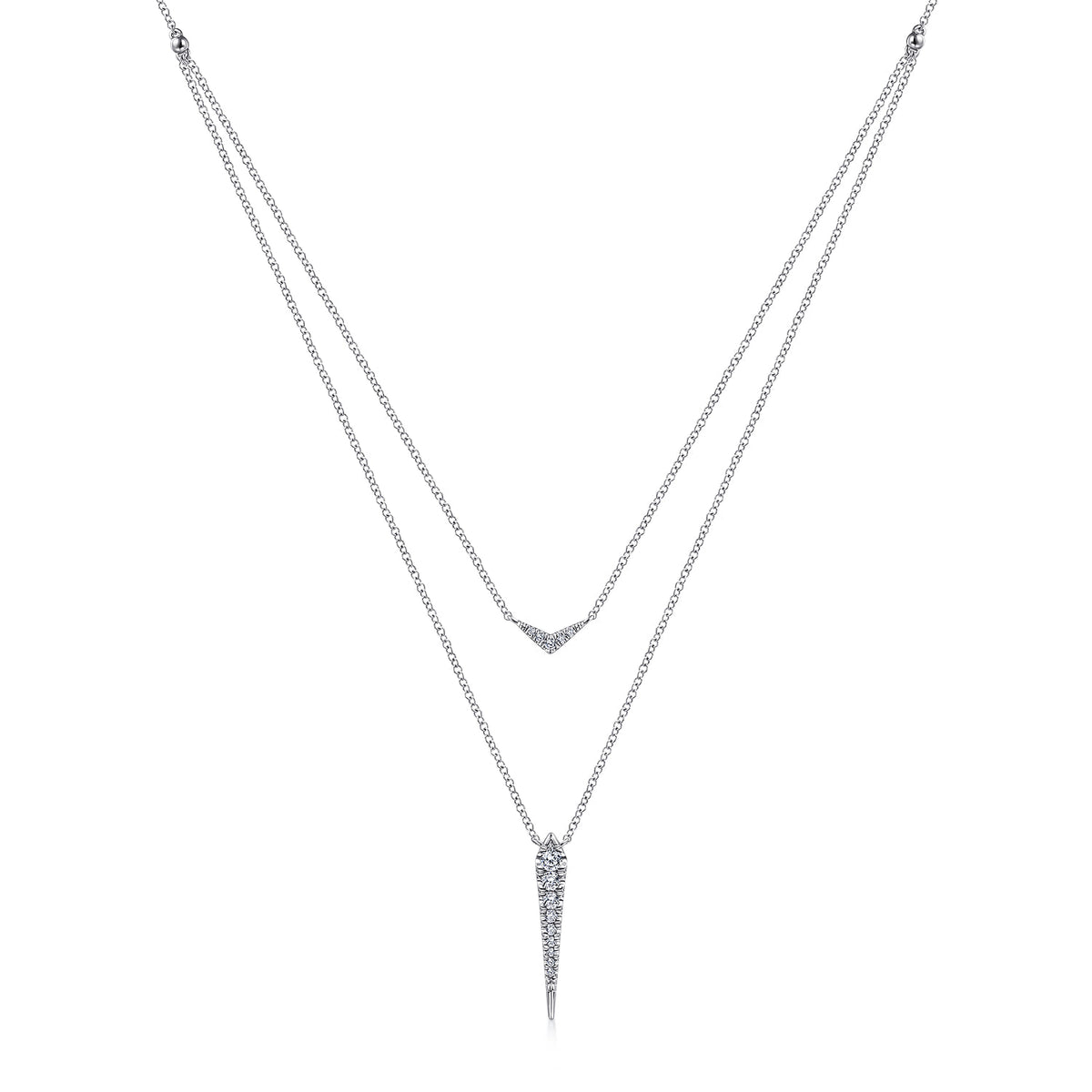 14K White Gold Layered Pave Diamond Bar and Spike Pendant Necklace — Gabriel & Co. NK6009W45JJ