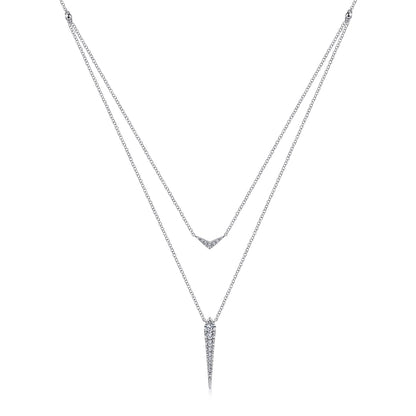 14K White Gold Layered Pave Diamond Bar and Spike Pendant Necklace — Gabriel & Co. NK6009W45JJ