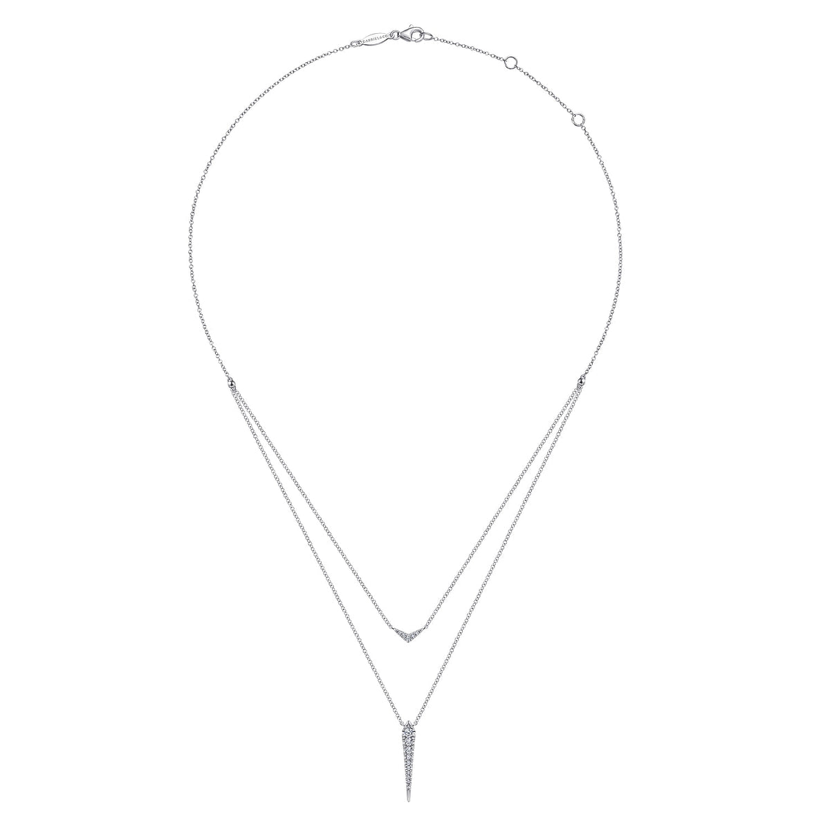14K White Gold Layered Pave Diamond Bar and Spike Pendant Necklace — Gabriel & Co. NK6009W45JJ