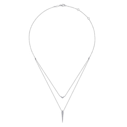 14K White Gold Layered Pave Diamond Bar and Spike Pendant Necklace — Gabriel & Co. NK6009W45JJ