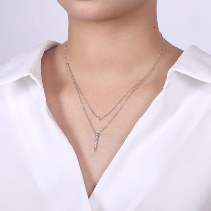14K White Gold Layered Pave Diamond Bar and Spike Pendant Necklace — Gabriel & Co. NK6009W45JJ