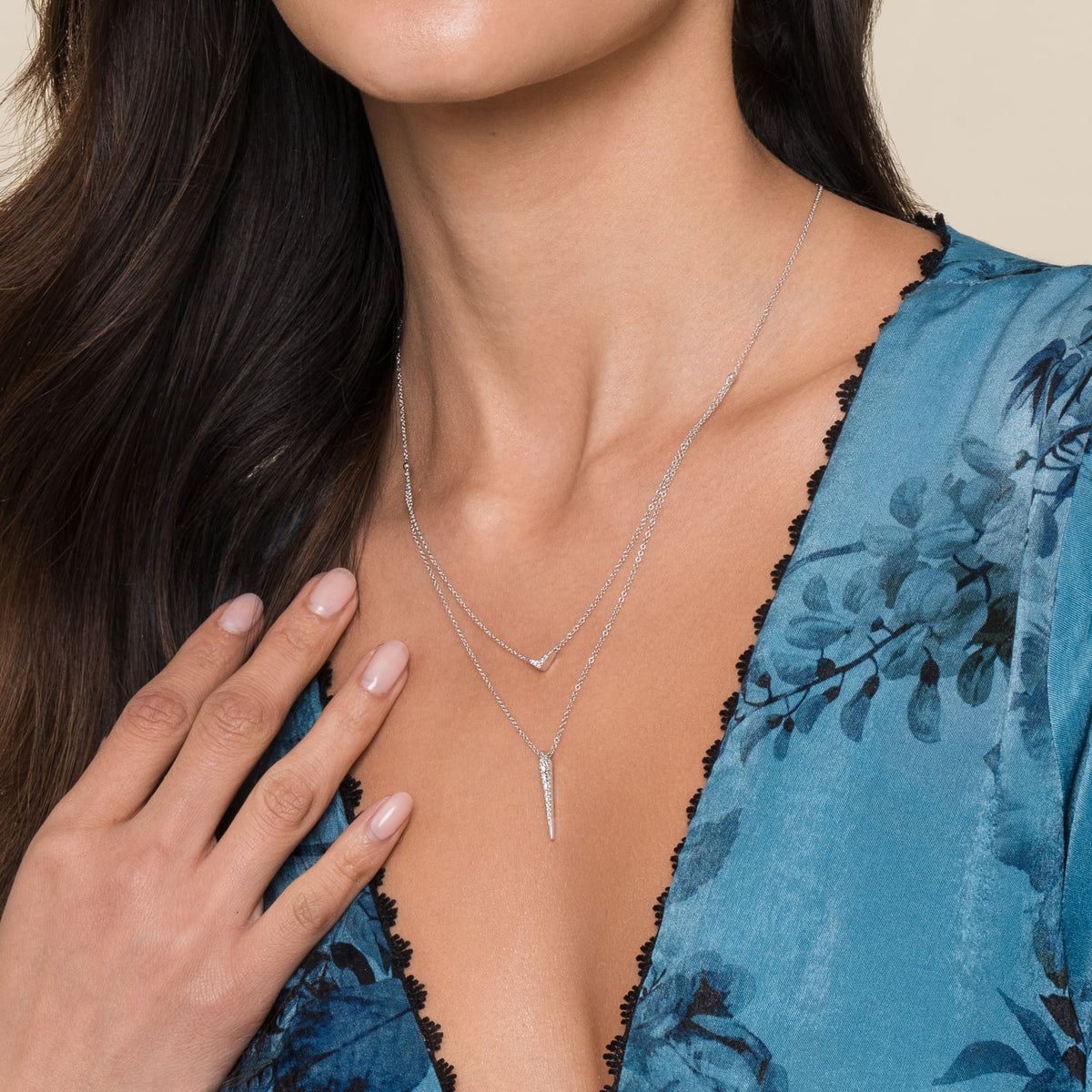 14K White Gold Layered Pave Diamond Bar and Spike Pendant Necklace — Gabriel & Co. NK6009W45JJ